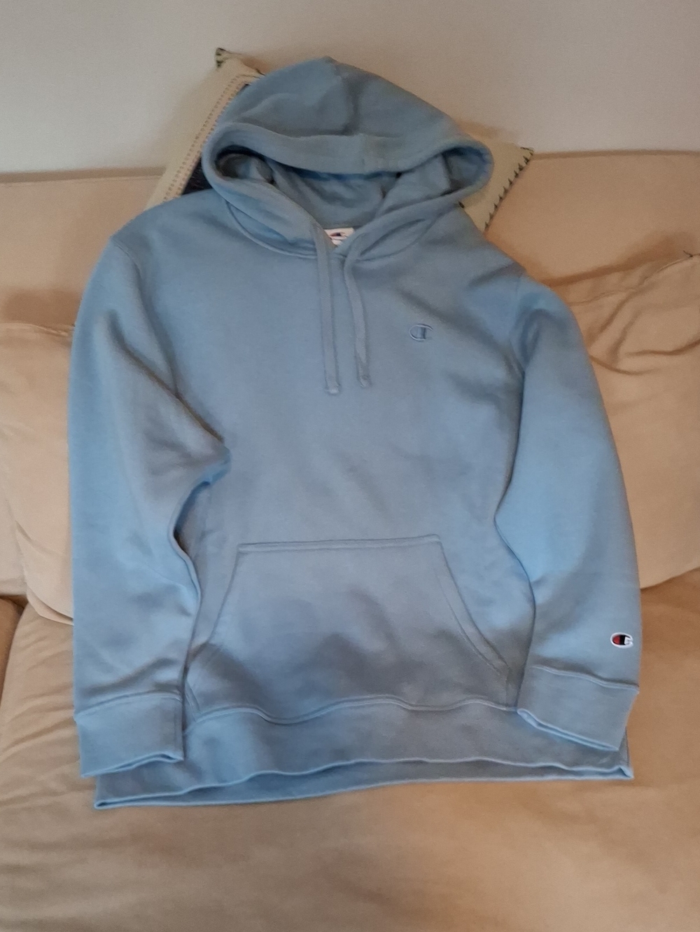 Champion Men's Light Blue Hooded Pullover Sweatshirt